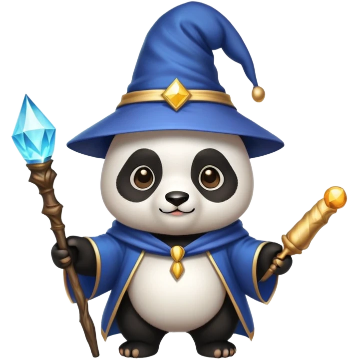 Panda wizard with magic wand and wizard hat emoji
