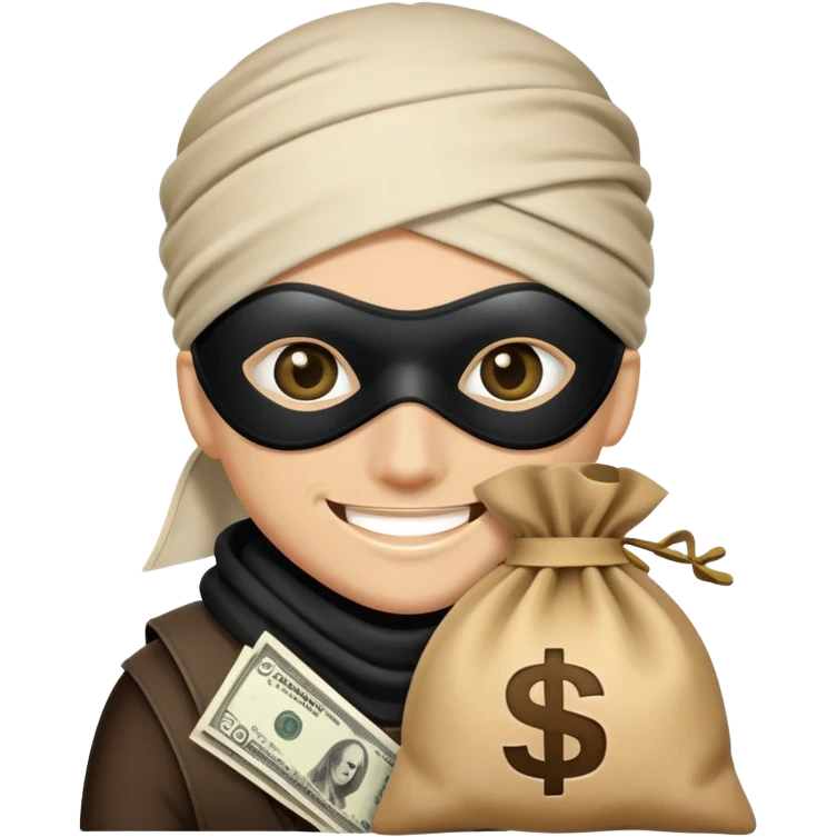 cartoon bandit with eye mask and money bag emoji
