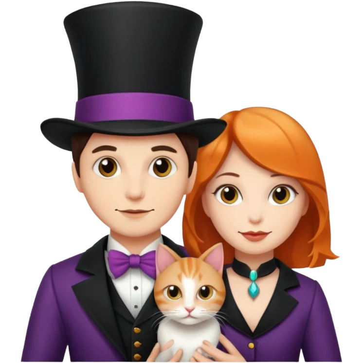 magician couple and their pet cat emoji