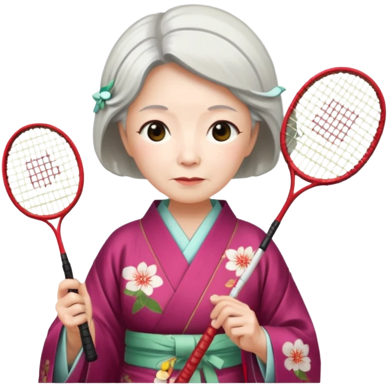 ancient japanese old woman cherry color with 1 badminton racket emoji