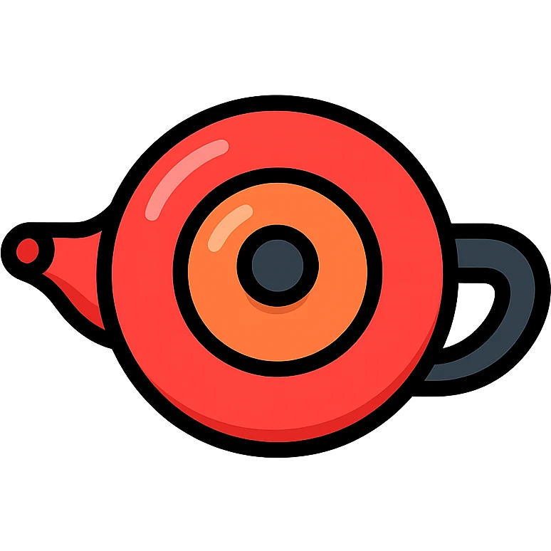 red teapot with black handle in frutiger aero style, top view emoji