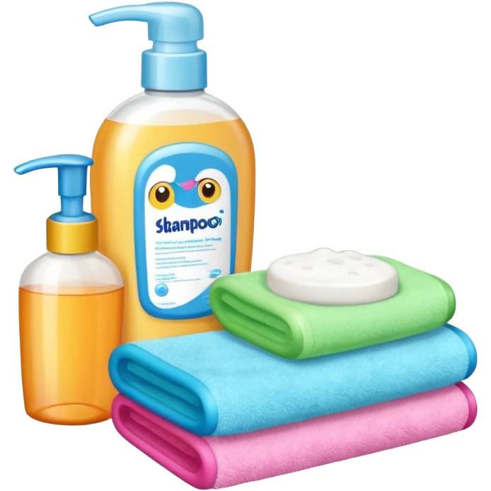 Soap, washcloth and kids shampoo emoji