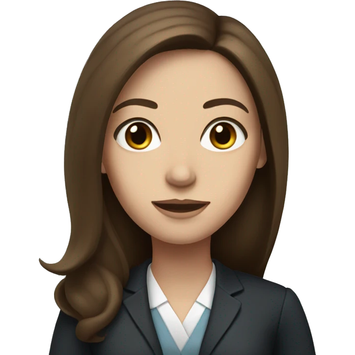 Woman lawyer with long brown hair, blue eyes, and white skin emoji