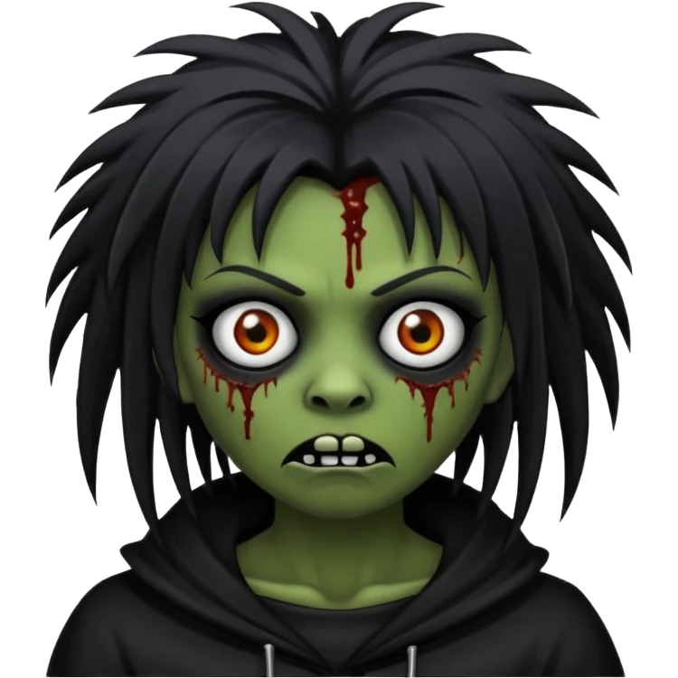 Faça uma zumbi com franja da subcultura gothc com o olho preto ela com o cabelo grande  emoji