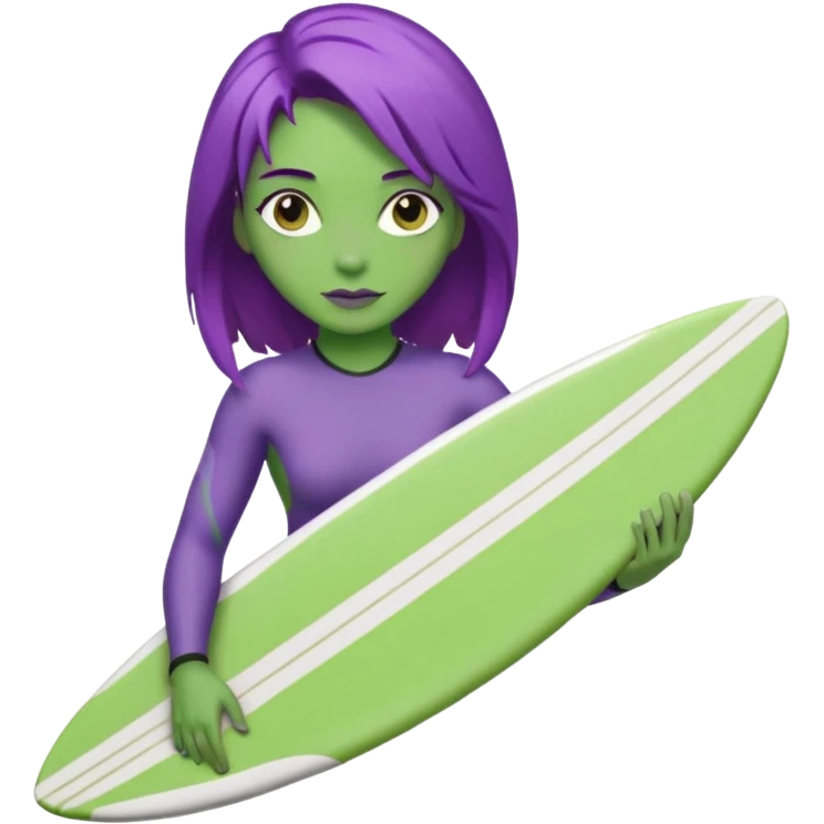 purple hair green skin woman with surfboard emoji