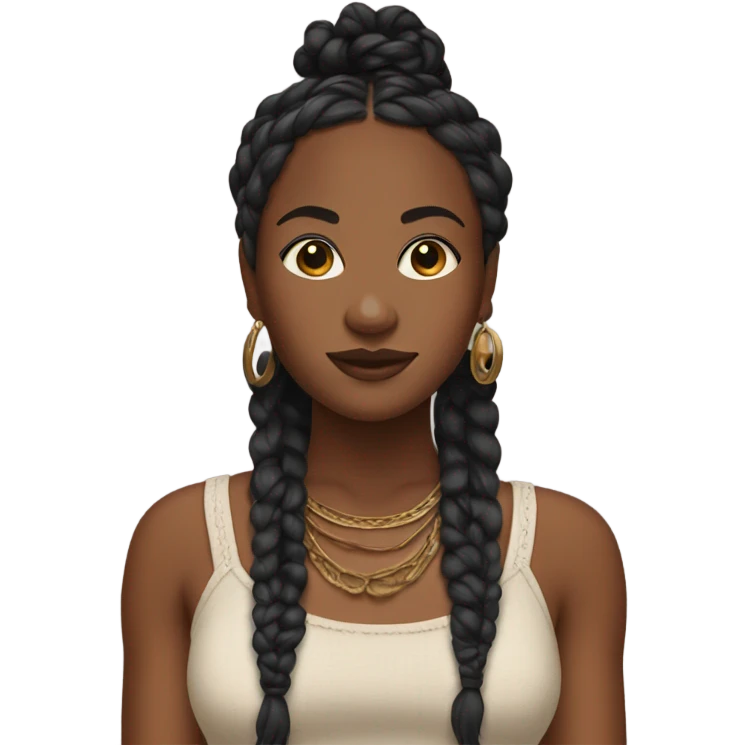 black woman with black boho braids and crop top emoji