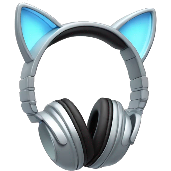 Silver cat ear headphones with light blue inside one ear and pink inside the other ear emoji