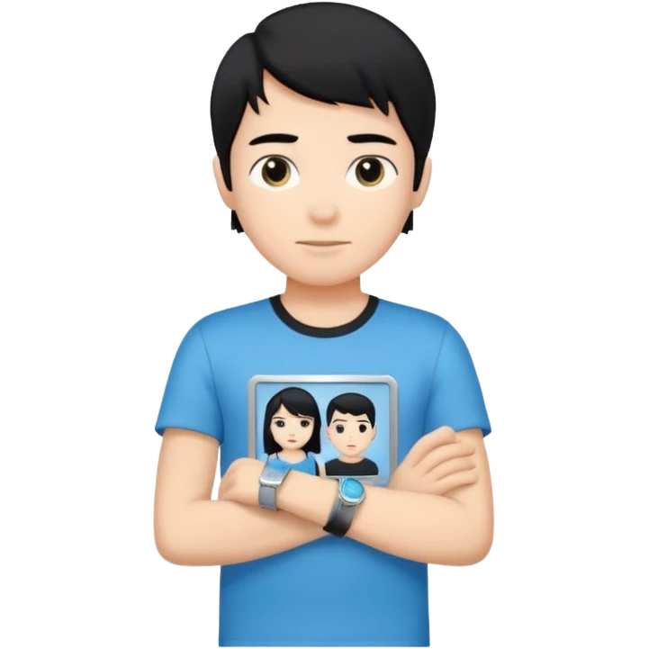 driving license of ipretty bratz emoji of a boy with a black tee, silver- blue bracelet, black hair emoji