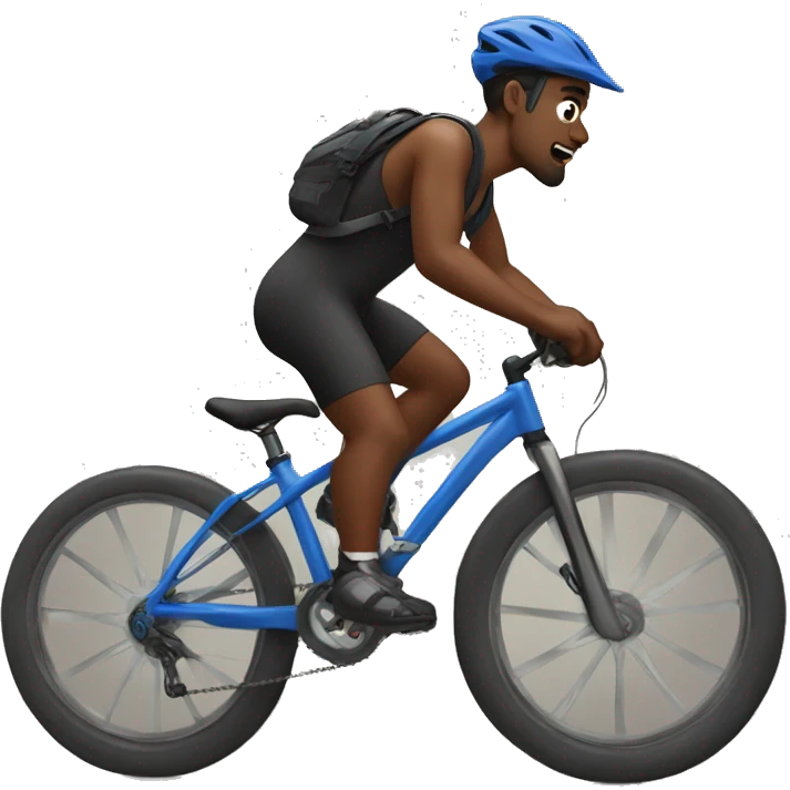 Man riding mountain bike with black boxer running alongside him emoji