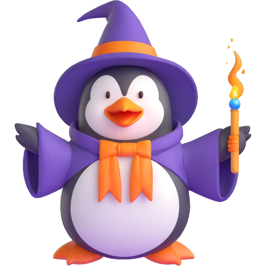 penguin wizard casting a spell emoji