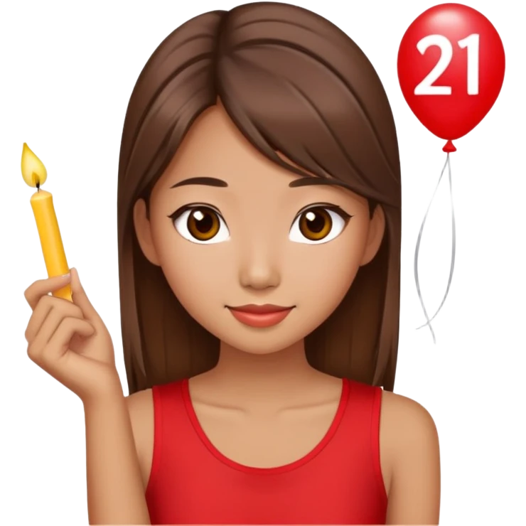 Pretty Asian girl with brown hair  21st birthday red top  emoji