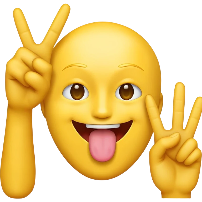 Yellow face iPhone emoji, tongue sticking out, putting up a peace sign emoji