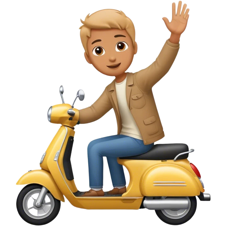 Riding a scooter with a waving hand emoji