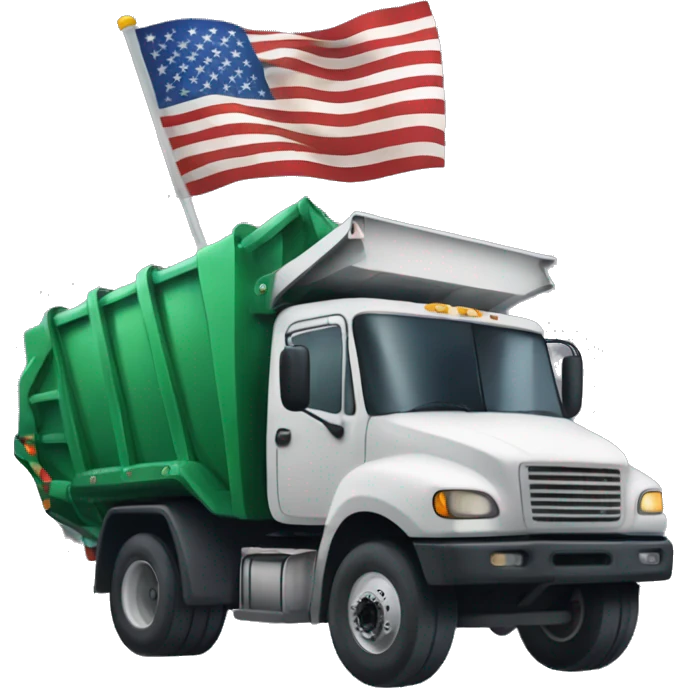 Donald Trump flying the American flag driving a garbage truck emoji