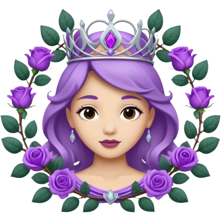 Purple rose with silver tiara and a purple emblem leaf wreath emoji