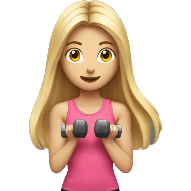 Sports Girl with long blond hair holding dumbbell on both hands emoji