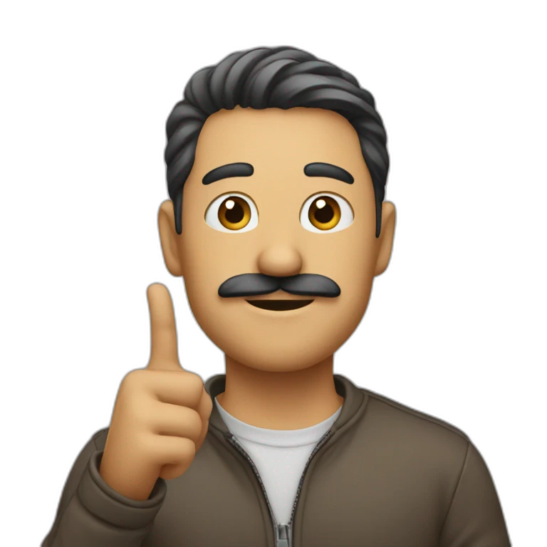 a guy raising hand with small mustache emoji