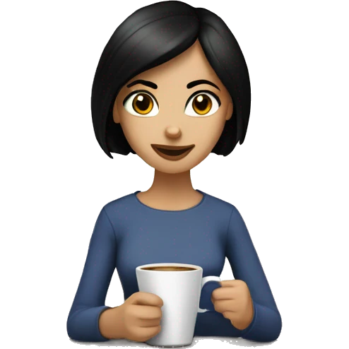 caucasian girl with straight black hair drinking coffee emoji