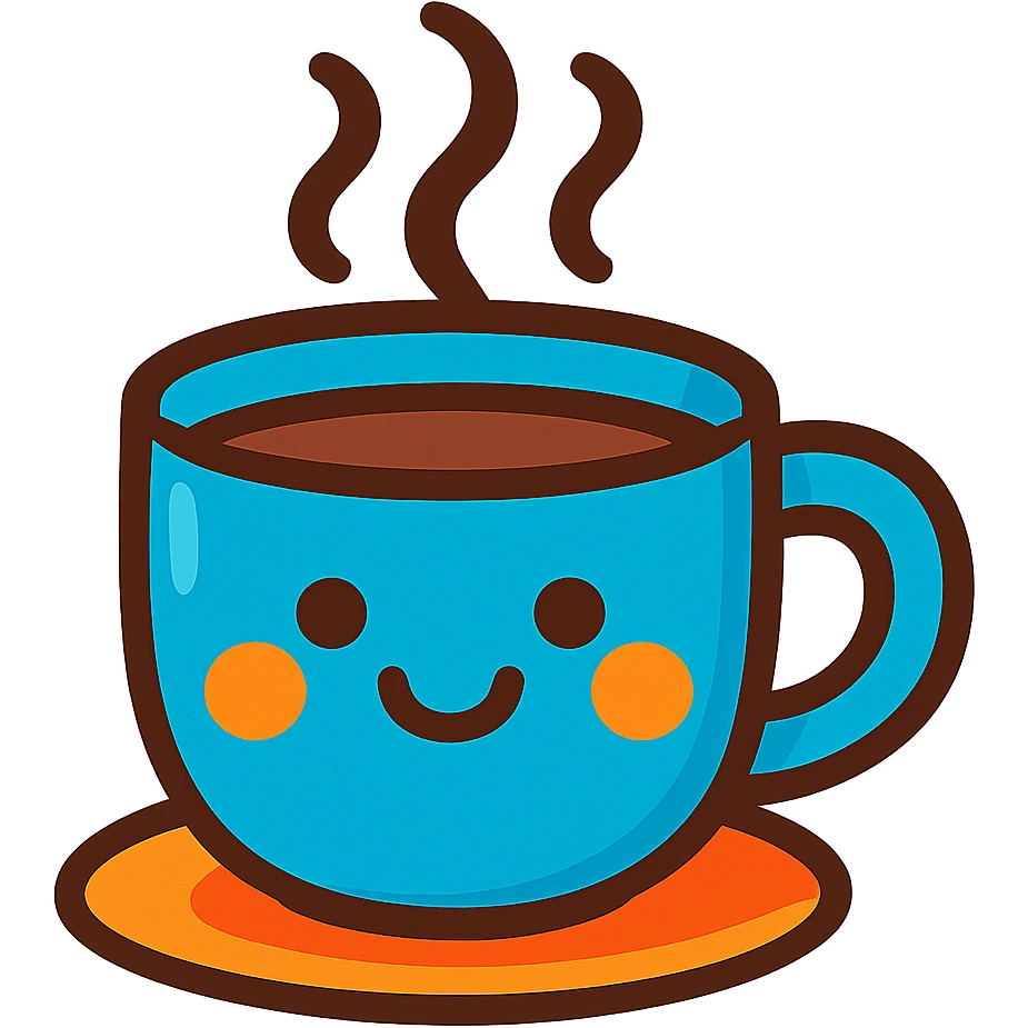 steaming cup of coffee with a smiley face, symbolizing a daily pick-me-up, playful and colorful style emoji