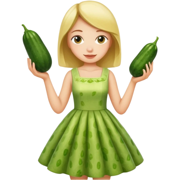 A girl wearing a pickled ketto dress and downloading a cucumber emoji