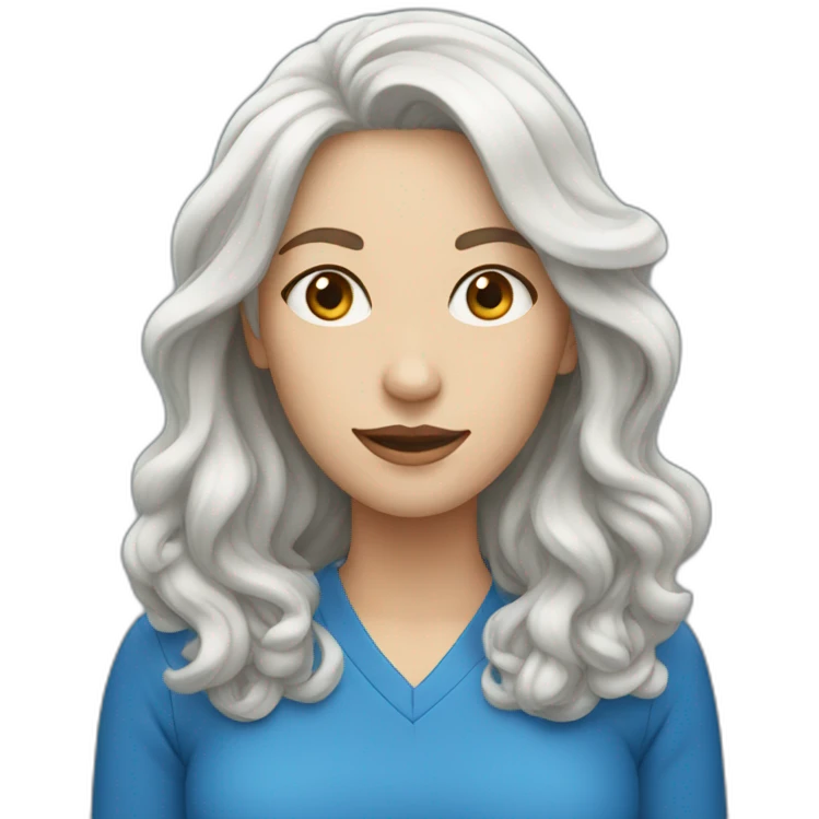 white woman with long wavy black hair wearing blue clothes emoji