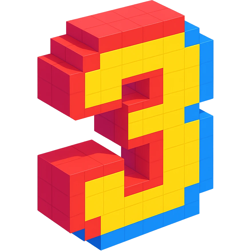 bold and colorful number 3 in voxel style emoji