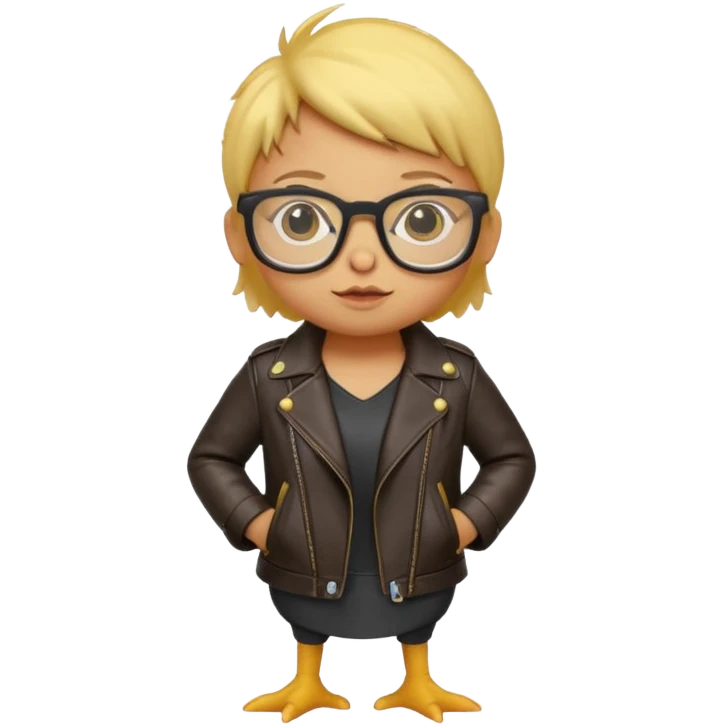 chick animal with glasses, wearing leather jacket emoji