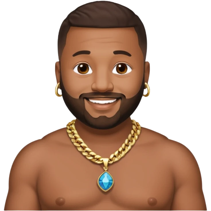 DJ Khaled with dark brown hair, shirtless with necklace emoji