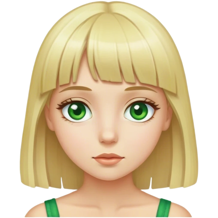 girl with blond hair, fringe, green eyes emoji