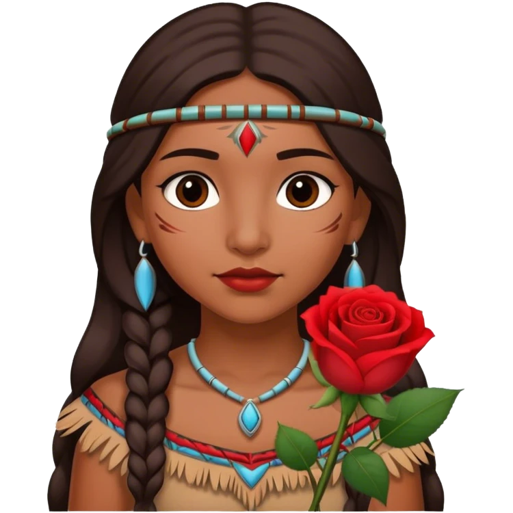 a native american girl holding a rose emoji
