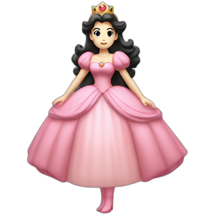 Full body Princess Peach and she has dark hair  emoji