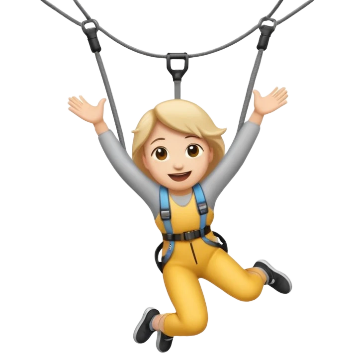 small size emoji style cartoon character bungee jumping, joyful expression emoji