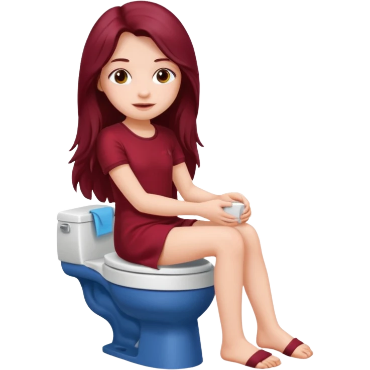 Beautiful burgundy long haired girl sitting on the toilet emoji