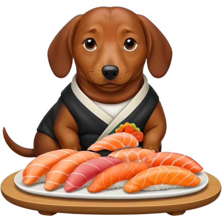 overweight dachshund eating too much sushi  emoji