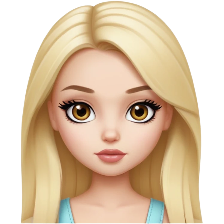 pretty bratz girl, clean girl style, blonde hair,  hazel eyes, black eyeliner, pale skin emoji