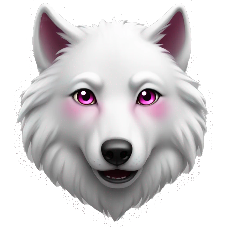 white wolf  with dark pink eyes sad emoji
