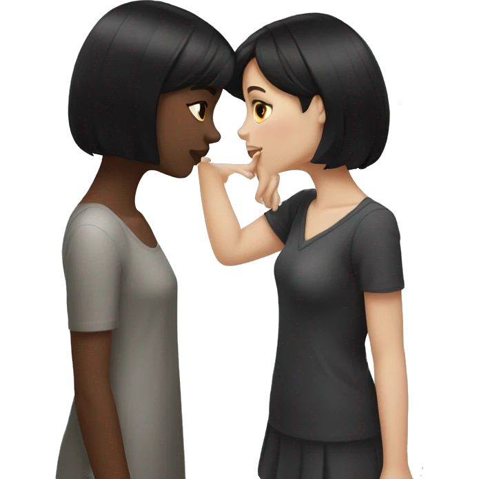 two girls with black hair kissing white skin emoji