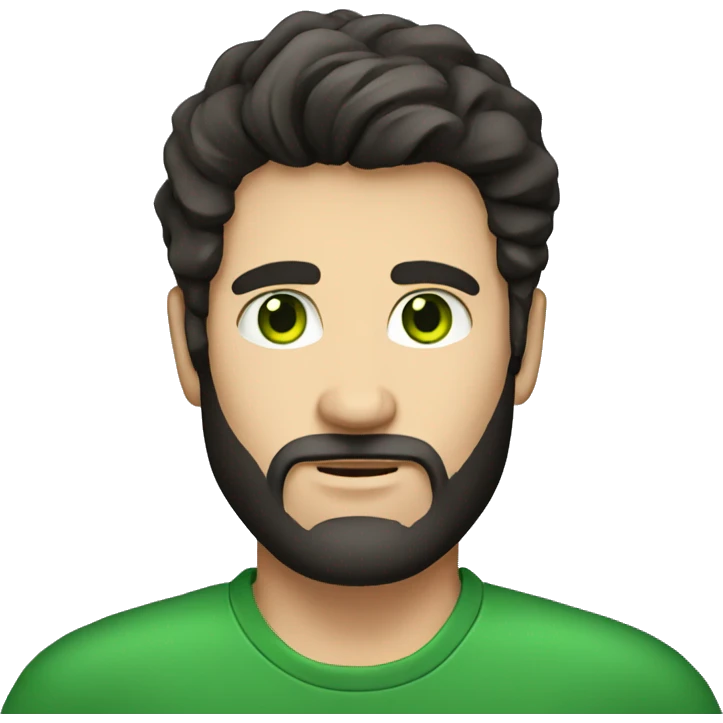 Dark hair man with beard and green eyes emoji