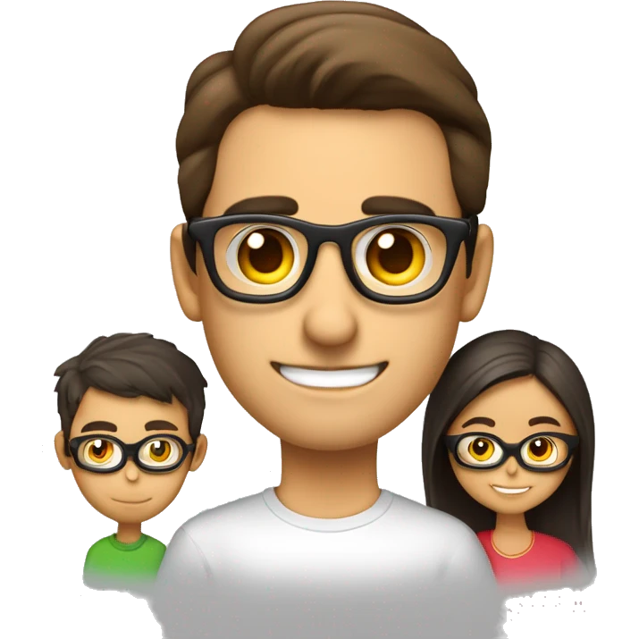 Familia de padre rubio con gafas, madre morena de pelo largo, niño rubio de 8 años   emoji