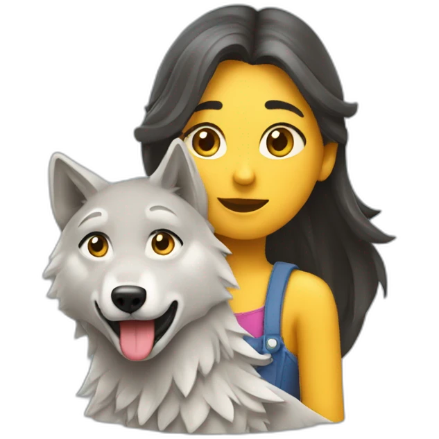 Loup qui embrasse une fille emoji