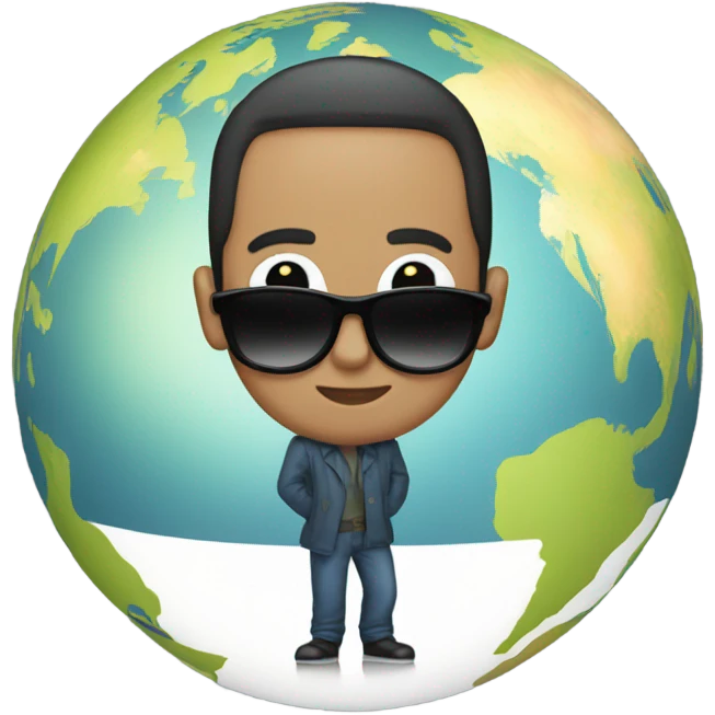 man sunglasses standing on top of earth emoji