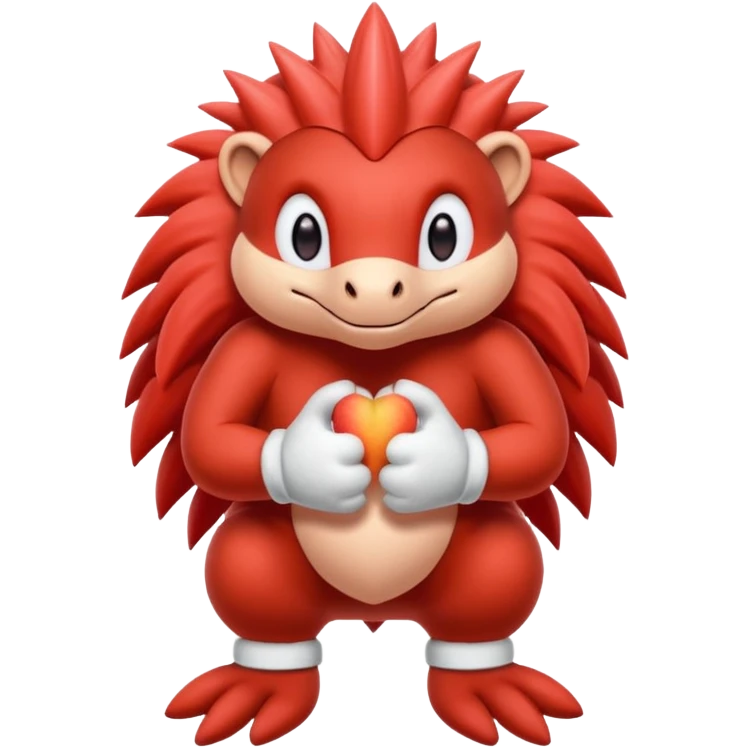 Sonic the hedgehogs friend knuckles a red animal with peach arms and white mittens that have no fingers , he’s a echidna with red eyes emoji
