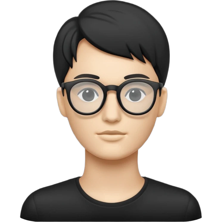 Minimalistic flat vector icon, iOS style, thin black contour on white background. Matte black mannequin in front of in 3D monochrome style. Wearing glasses. emoji