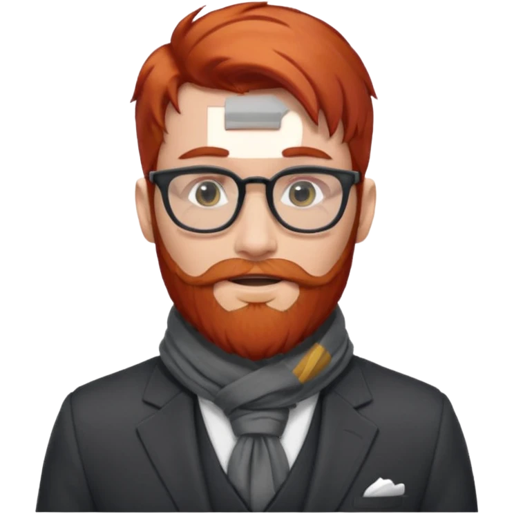 gray scarf, male,  beard, red hair, with suit, glasses emoji