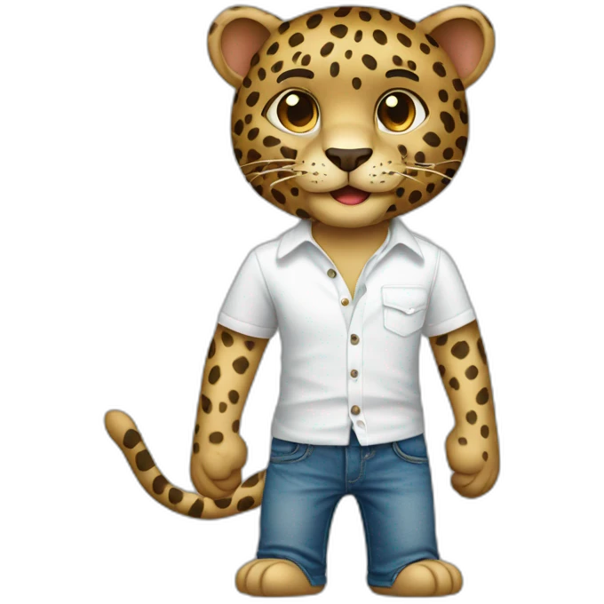 A humanoid leopard wearing jeans and white shirt emoji