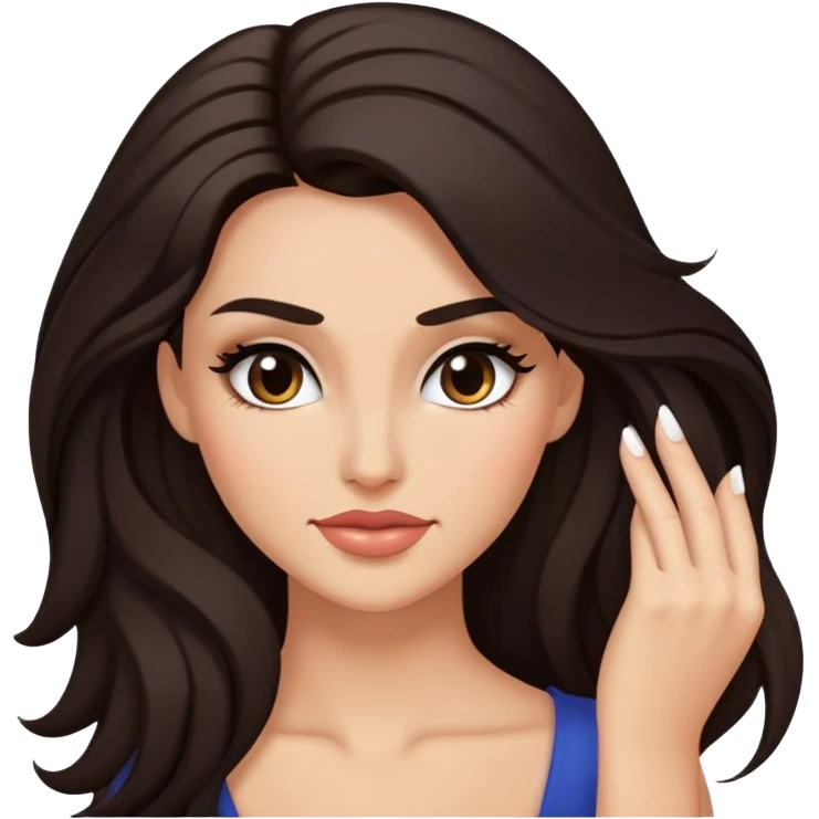 sassy smirk face looking down with makeup and one hand in hair emoji