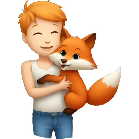 baby boy hugging little fox with blue eyes emoji