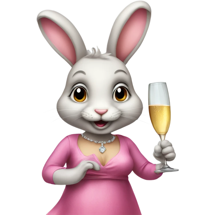 mischevious bunny wearing a pink dress drinking champagne  emoji