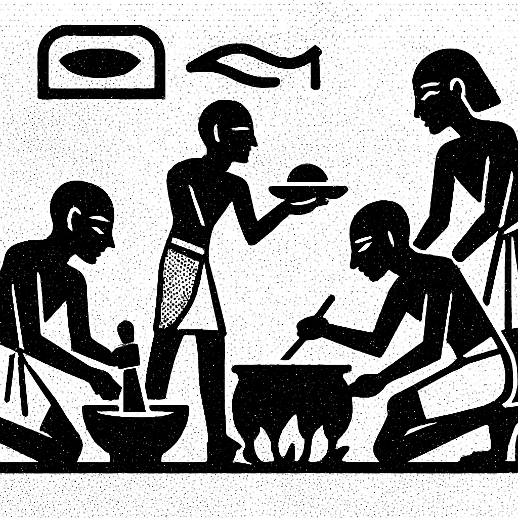 ancient Egyptian cooking scene in hieroglyphic style emoji
