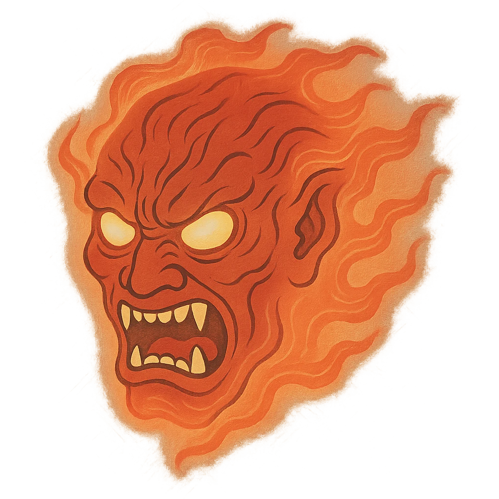 red, angry, plasma-like humanoid monster face, no horns, scary, glowing emoji